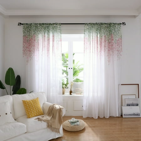 1pcs Romantic Wisteria Flower Floral Sheer Tulle Curtain Panels