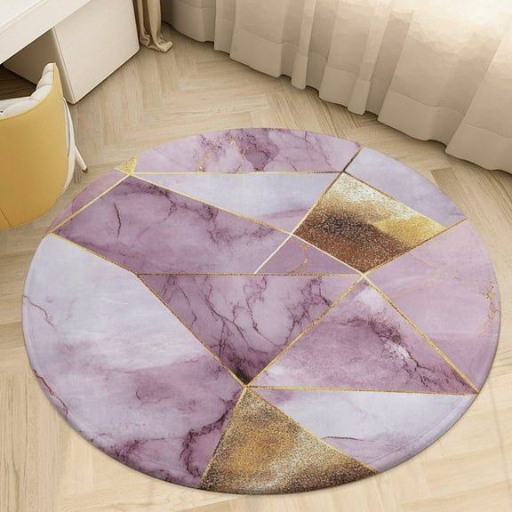 Colorful Marble Pink Round Area Rugs for Bedroom Living Room, 4FT Soft Indoor Circle Carpets, Carpet Home Decor Floor Mat