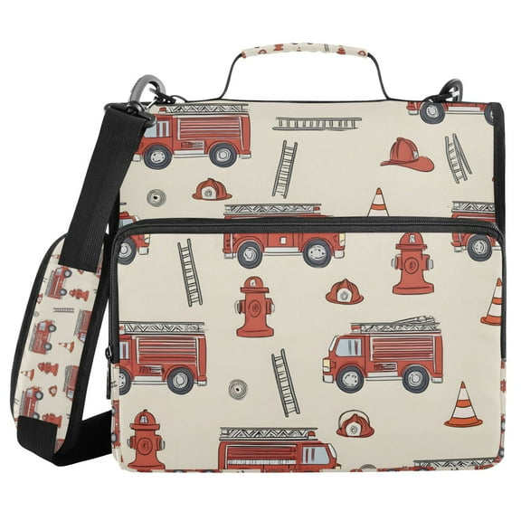 FORMRS Zipper Binder with Shoulder Strap 1.5-inch Ring 500 Sheet Capacity File Bag, Fire Truck Pattern