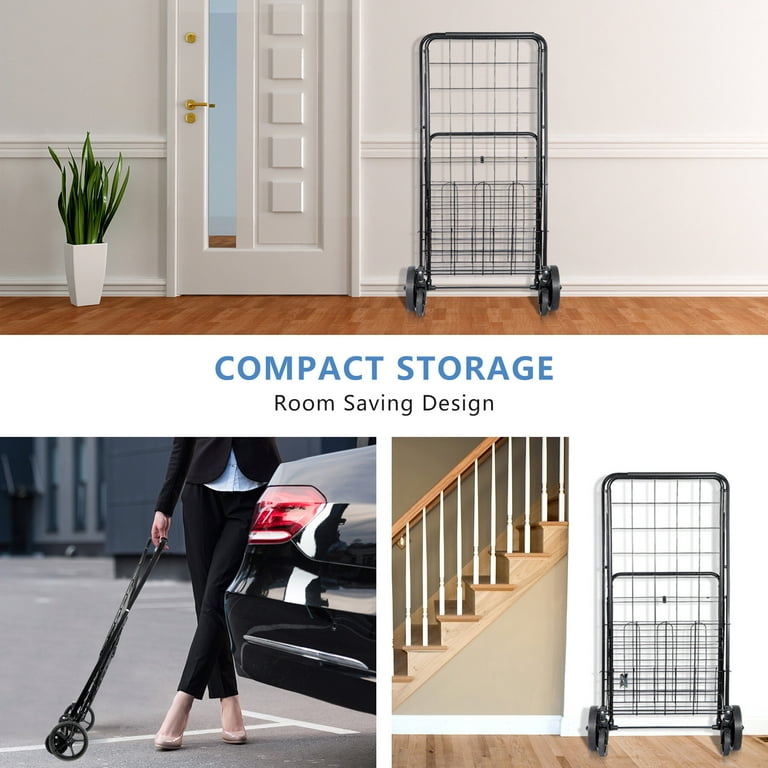 ZENY Foldable Shopping Cart, Heavy Duty Trolley with Double