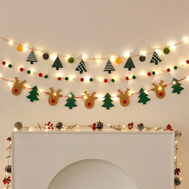pstuiky Decoraciones navideñas: banderas, flores, adornos colgantes, diseño de escena, luces, ventana, ambiente, banderas colgantes, árbol de Navidad, pequeños colgantes.