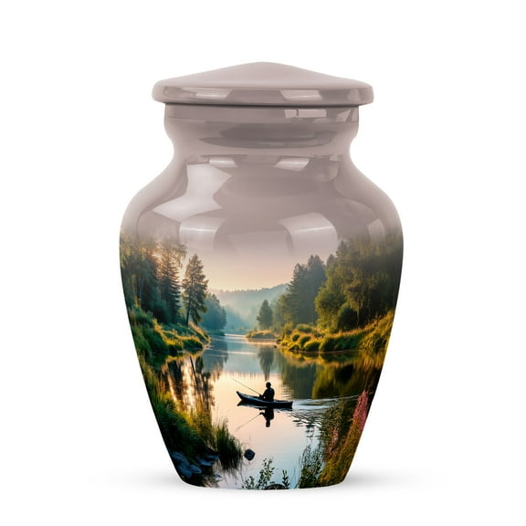 MUKTIVE Fishing Funeral Urns for Adult Ashes Men & Women - Beige Small Cremation Urn for Human Ashes Dad & Mom - Decoartive Keepsake Urns for Human - 3 Inch