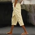 thumbnail image 6 of Yuanlook Linen Capri Pants for Women,Wide Leg Casual Loose Cropped Trousers Harem Pants with Pockets - Beige - XL, 6 of 6
