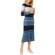 thumbnail image 4 of Vestido de suéter de rayas para mujer INSPIRE CHIC, de manga larga, casual, de trabajo, de punto acanalado, ajustado, talla 2XL, gris azul, 4 of 5
