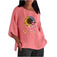 thumbnail image 1 of Blusa de lino y algodón con cuello redondo y manga tres cuartos informal para mujer con estampado de bandera Pompotops FGAJ3098, 1 of 6