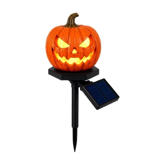 Halloween Pumpkin Solar Stake Lights, Resin Jack O Lantern Decor, 4 Optional Styles, Warm Glow Outdoor Ornament for Garden Lawn Pathway Festival Celebration