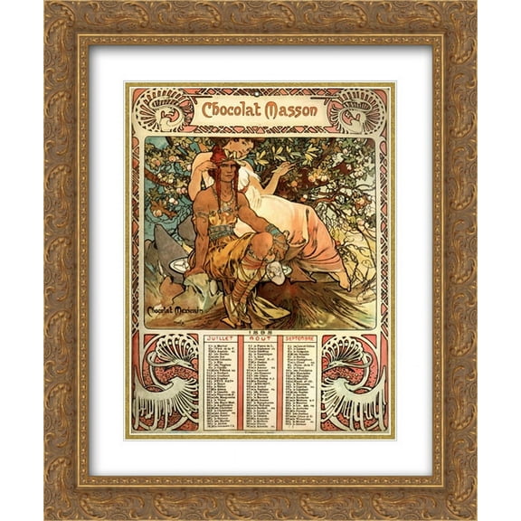 Alphonse Mucha 2x Matted 20x24 Gold Ornate Framed Art Print 'Manhood (calendar)'