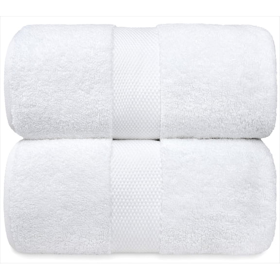 White Classic Luxury 100% Cotton Bath Towels, White, 30 x 56, 2 Pack