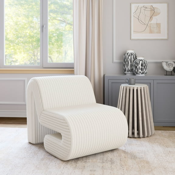 Opam Accent Chair White Accent Chair, Modern Style, Velveteen strips corduroy fabric, Plywood, Indoor Living