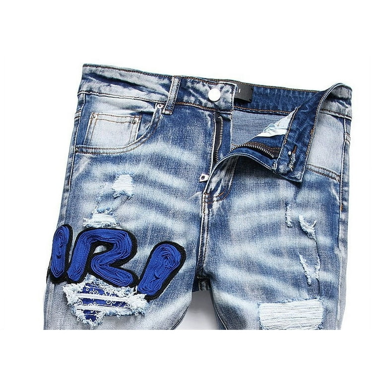 Amiri jeans men's straight slim fit patchwork jeans comfort