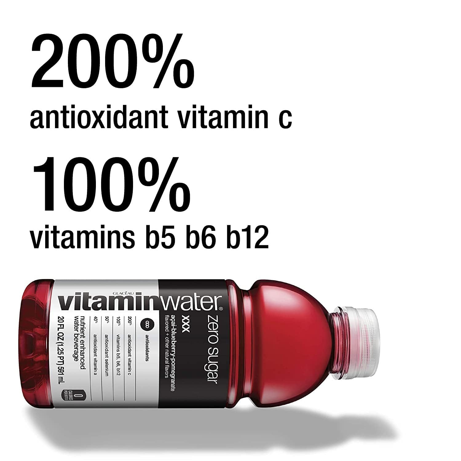Vitamin Water ZERO Sugar - XXX Acai-Blueberry-Pomegranate | 20 Fl Oz Bottles, Nutrient Enhanced Flavored Water w/Vitamins, Antioxidants, Electrolytes | Pack of 12