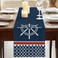 thumbnail image 3 of Navy Blue Coastal Table Runner, Nautical Ocean Sea Rudder Abstract Art Washable Cotton Linen Table Runners 72 Inches Long, Dresser Scarf Runner for Dining/Coffee/Kitchen/TV Stands/Cabinets 13''x72'', 3 of 9