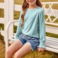 thumbnail image 4 of Long Sleeve Shirts for Girls Fall Eyelet Shirt Kids Cute Crew Neck Solid Color Loose Casual Fashion Pullover Tops (Blue 7 Years), 4 of 5