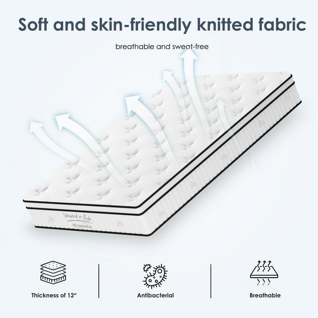 Twin Mattress 12 Inch, Memory Foam Mattress with Pocket Spring, Soft & Comfortable Medium Firm