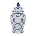 thumbnail image 5 of Decorative Ceramic Temple Jar for Living Room Decor - Stylish Home Accent for Bedroom, Office, and Table Centerpiece - Modern Flower Vase for House, Entryway, or Kitchen Styling - 19", Blue & White, 5 of 12