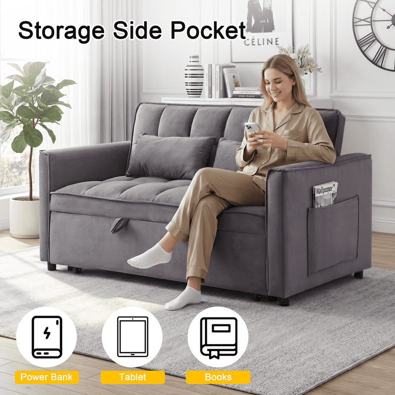 Gewnee 53 inch Convertible Sleeper Sofa Bed,Pull Out Loveseat Couch with Storage Pocket for Living Room,Apartment,Black02