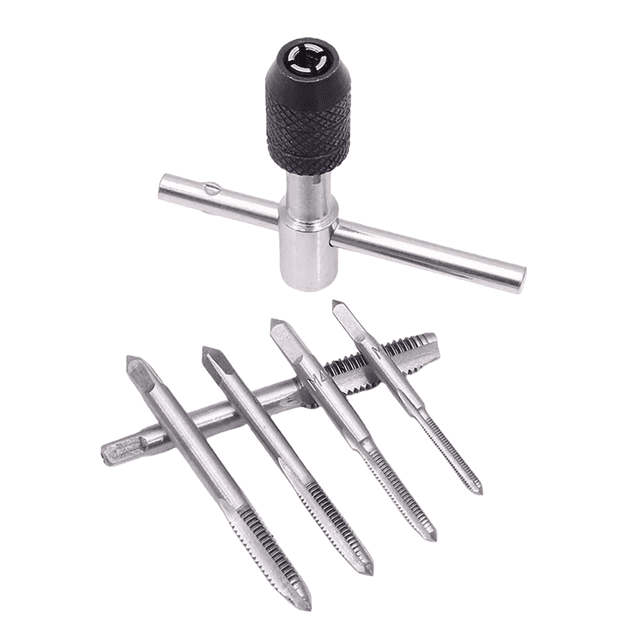 5 Machuelos Con Maneral Brocas Para Rosca Roscador M3 - M8 Plata