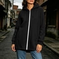 thumbnail image 2 of Women Hoodie Jacket Sevevn Hooded Full Zip Longline Fit Fleece Fabric Side Snap Buttons Side Pockets Long Sleeve Outerwear For Daily Casual Wear, 2 of 9