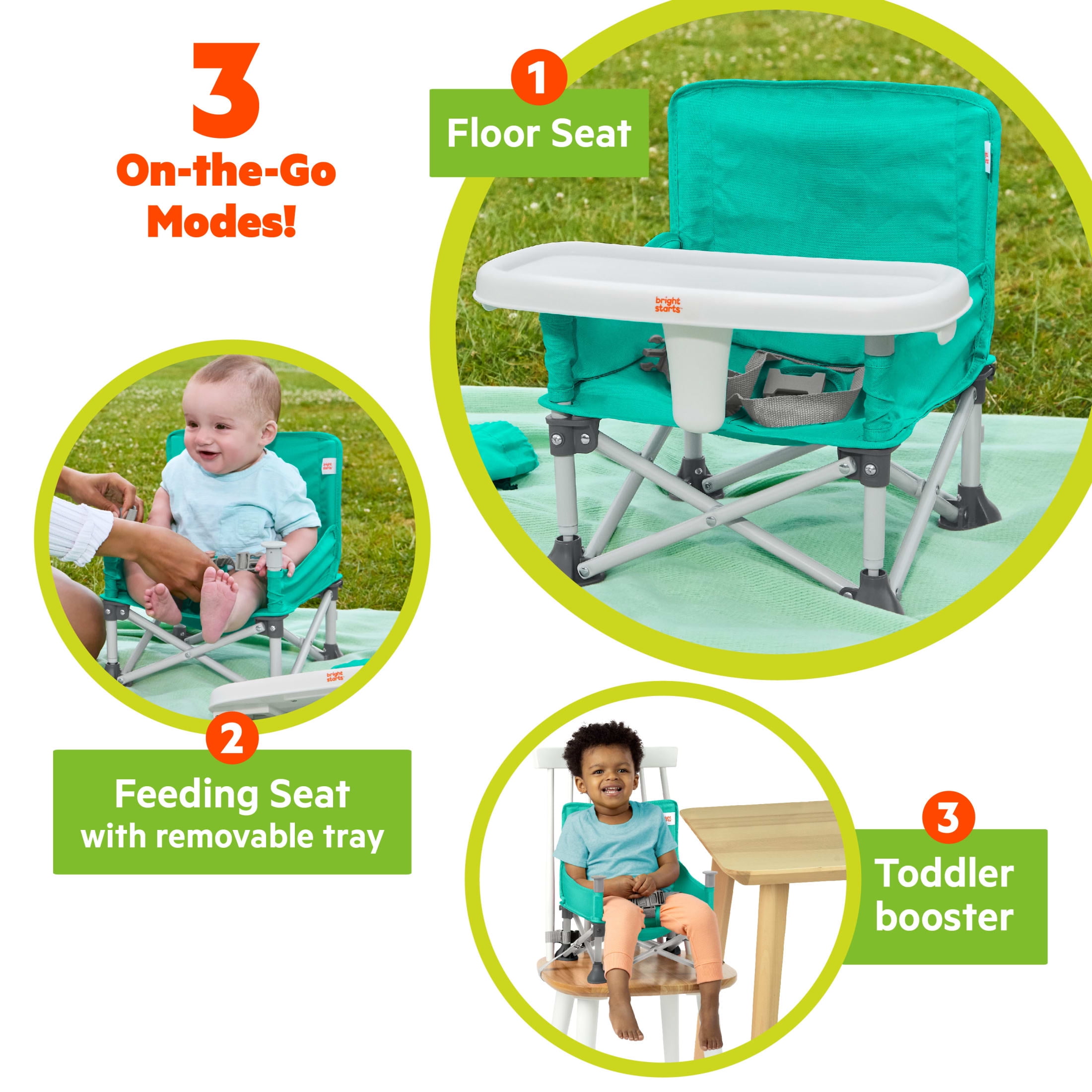 Bright Starts Pop 'N Sit Portable Baby Booster Seat, Teal, Infant to Toddler