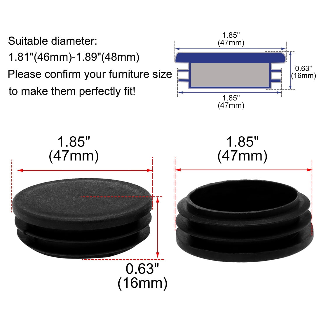 Unique Bargains Plastic Tube Inserts End Caps 8 Pcs Furniture 1.88" OD 1.81"-1.89" ID