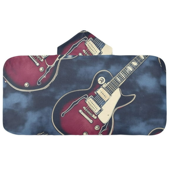 Modern Guitar Blue Hooded Beach Towel Kids Bath Towels Quick Dry for Pool Swiming 50" x 23.5" Microfiber Soft Bathrobe