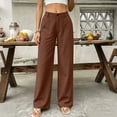 thumbnail image 2 of Women's & Women's Plus Straight Leg Pants, Button Zip Closure Solid Pants with Side Pockets, Lounge Business Casual Office Wear | VerBelle,Wine S, 2 of 7