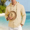 thumbnail image 6 of Men's Casual Button Down Hoodie Cotton Linen Blend Long Sleeve Round Neck Blouse, Soft Breathable Fabric For Daily Beach Vacation | Zenithor,Beige L, 6 of 9