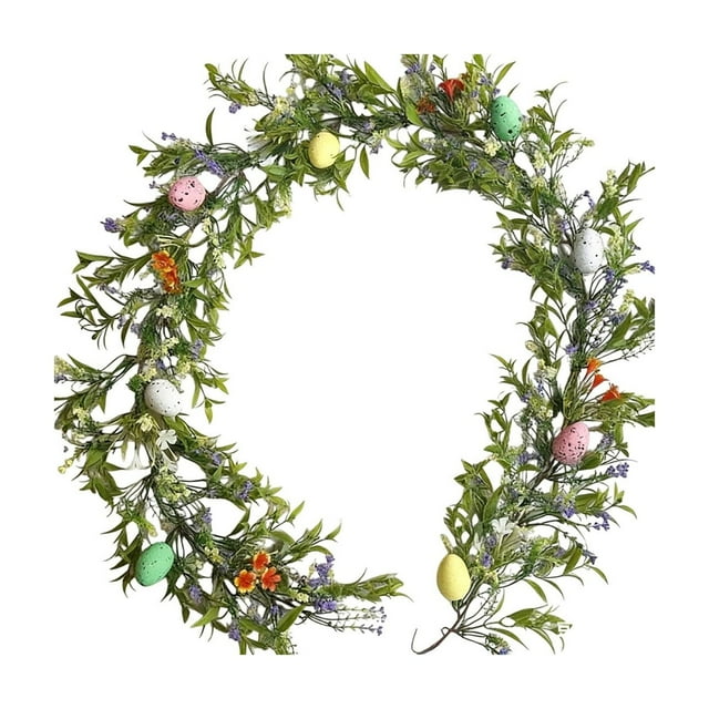 Decoración de Pascua multifuncional: esta colorida corona de 72,83 pulgadas está equipada con huevos de Pascua y enredaderas, adecuada para cualquier decoración con temática de Pascua, agregando un am
