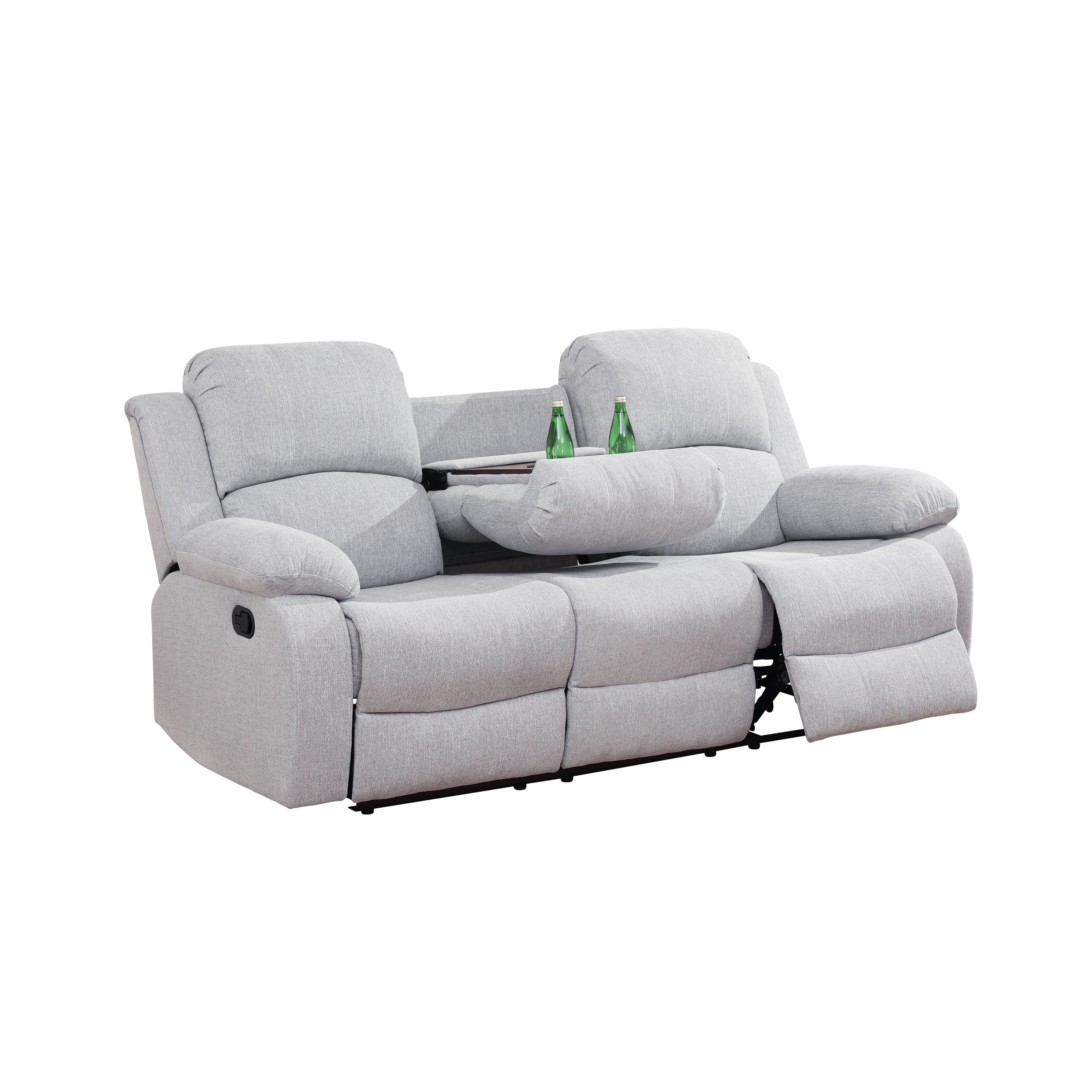 MAYEERTY Reclining Sofa, 3-Seat Wear-Resistant Breathable Fabric Recliner with Reversible Coffee Table for Living Room, Grey