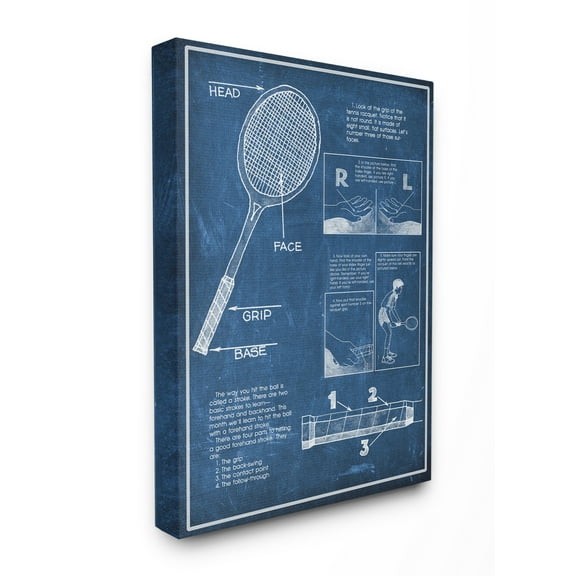 Stupell Industries Tennis Racquet Blueprint Sports Design Canvas Wall Art by The Saturday Evening Post, 36" x 48", Canvas