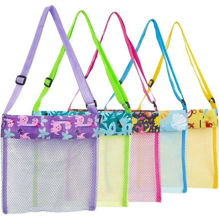 Beach Toys Shell Bags Beach Bag for Kids 5 Pcs Colorful Mesh Beach