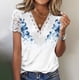 thumbnail image 4 of Tops de Manga Corta con Cuello en V para Mujeres Detalle de Botón Impreso Plegado Blusa Casual Top de Verano Suave para la Fiesta Diaria, 4 of 5