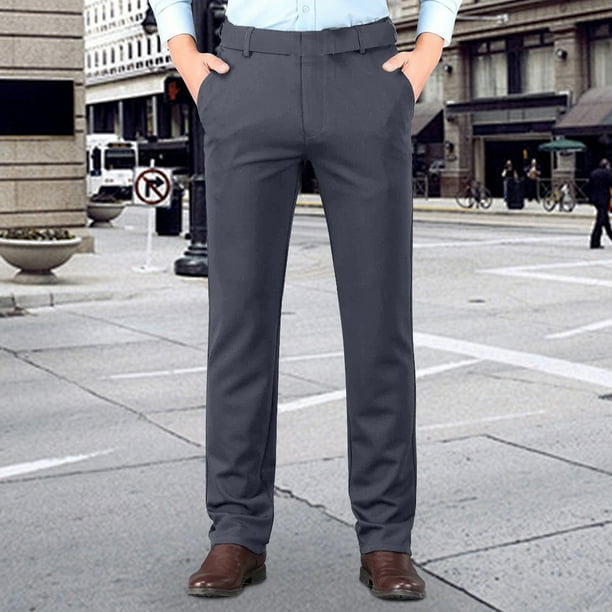 Pantalones de traje de color liso para hombre, de negocios, informales, de moda, largos, para hombre