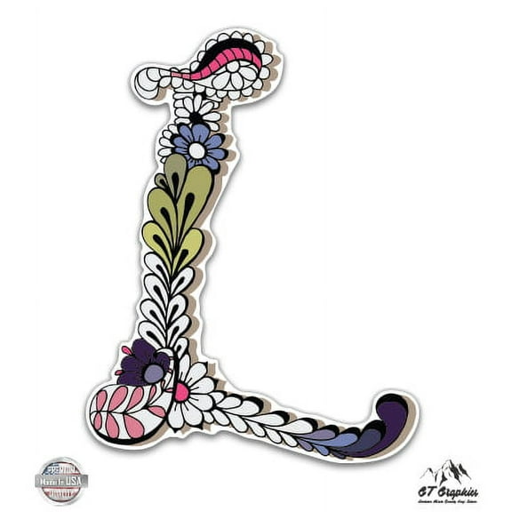 Letter L Floral Style - 3" Vinyl Sticker - For Car Laptop I-Pad Phone Helmet Hard Hat - Waterproof Decal