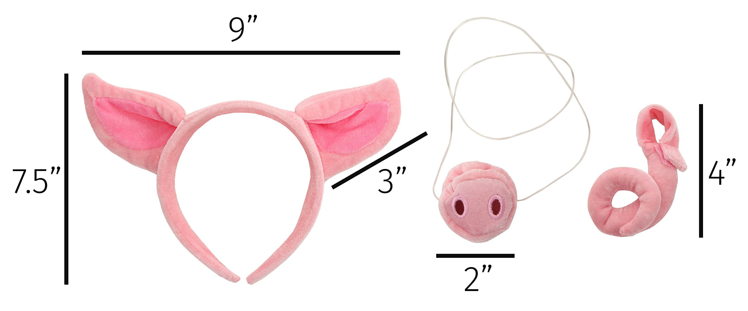 Pig Ears Headband & Nose & Tail Adult Child Kids Accessory Costume Kit Set Elope 
