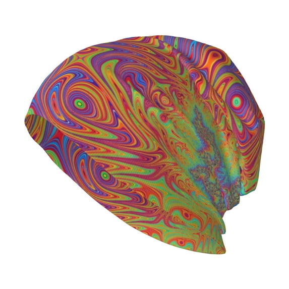 Beanie Hats for Men and Women, Surreal Colorful Fractal Patterns Adult Unisex Knit Hat Winter Warm Skull Cap