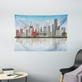 thumbnail image 1 of Detroit Decor Tapestry, Detroit Skyline with Skyscrapers Modern Buildings Clear Sky Water Reflection, Wall Hanging for Bedroom Living Room Dorm Decor, 60W X 40L Inches, Multicolor, by Ambesonne, 1 of 2