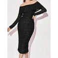 thumbnail image 2 of KelaJuan Women's Sparkle Evening Midi Dress Long Sleeve Off Shoulder Dress Formal Prom Party Gowns, 2 of 6