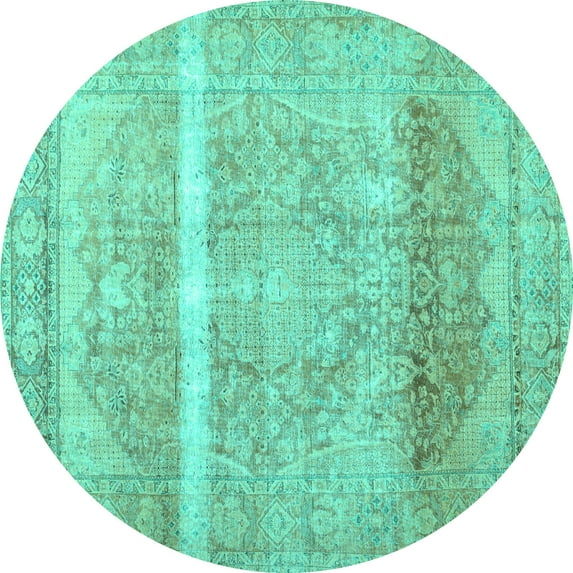 Ahgly Company Indoor Round Abstract Turquoise Blue Contemporary Area Rugs, 3' Round