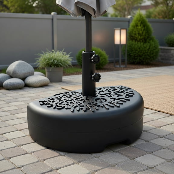 Kadyn 55 lb Heavy‑Duty Half‑Round Patio Umbrella Base, Water Sand Fillable Anchor Fits for 1.57" & 1.91" Poles, Outdoor Support for Small Deck Poolside, Black
