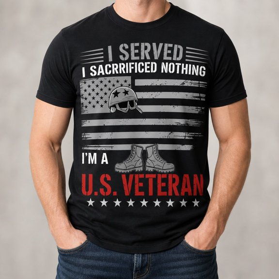Trenditee Proud U.S. Veteran T-Shirt - Distressed American Flag Military Combat T-Shirt