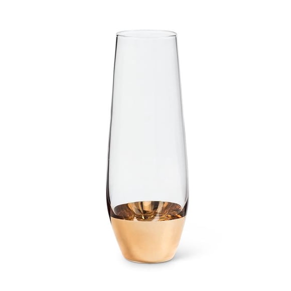 6 in. Wide Band Stemless Flute, Clear & Gold