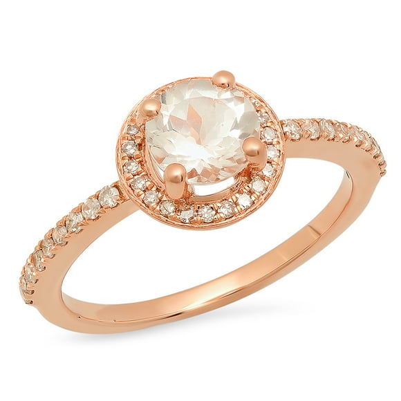 Dazzlingrock Collection 14K Round Cut Morganite & White Diamond Halo Bridal Engagement Ring 1 CT, Rose Gold, Size 9.5