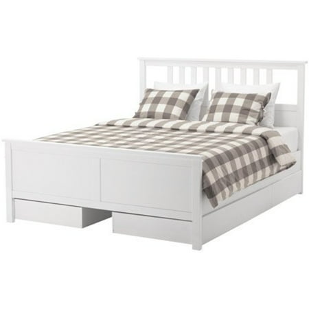 Ikea Queen Size Bed Frame With 4 Storage Boxes White Stain Luroy