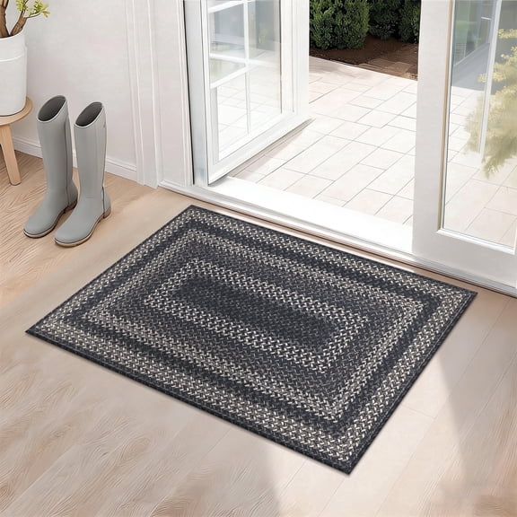 Enyhom Front Door Mat Rubber Non Slip Backing 24"x36"Heavy Duty Durable Welcome Mat for Outdoor Indoor, Dirt Trapper Doormat, Black Gray