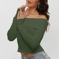 thumbnail image 2 of Women's Sweater Ribbed Knitted Shirts Solid Long Sleeve Off Shoulder Slim Fit Cropped Fall Clothes Outfits, 2 of 2