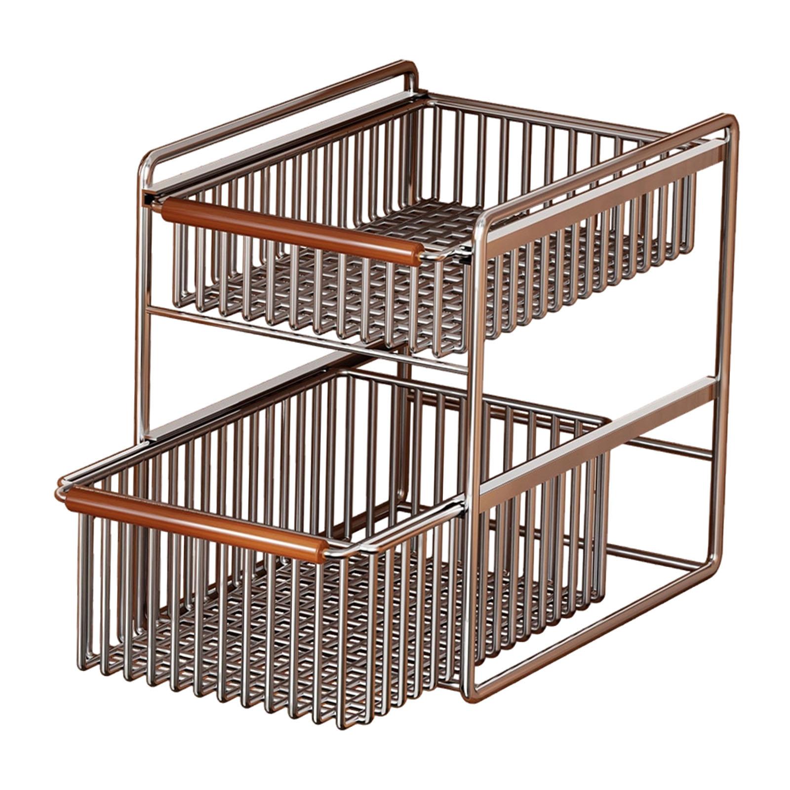 Under Sink Storage Basket Cabinet Organizer Holder Rack 2 Tier Pull Out Design for Kitchen Bathroom Cupboard