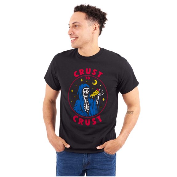 Funny Skeleton Pizza Crust to Crust Men's Graphic T Shirt Tees Brisco Brands S