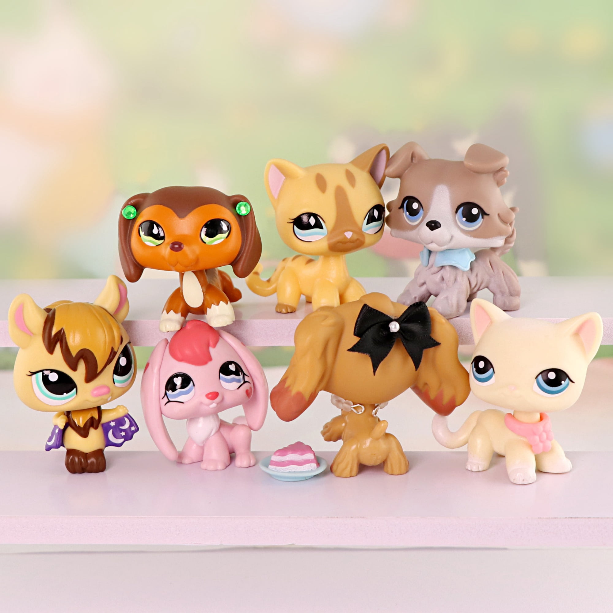 7lot Mini Pet Toys Set Include Dachshund Rabbit Collie Short Hair Cat Bat Cocker Spaniel