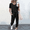 Black, variant on Women Workout Sets 2 Piece Yoga Outfits Pc Pure Color Suit Short Sleeve Leisure Pocket Home Sweatpants